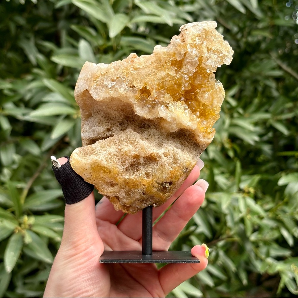 Natural Brazilian Citrine on Chalcedony On Metal Stand